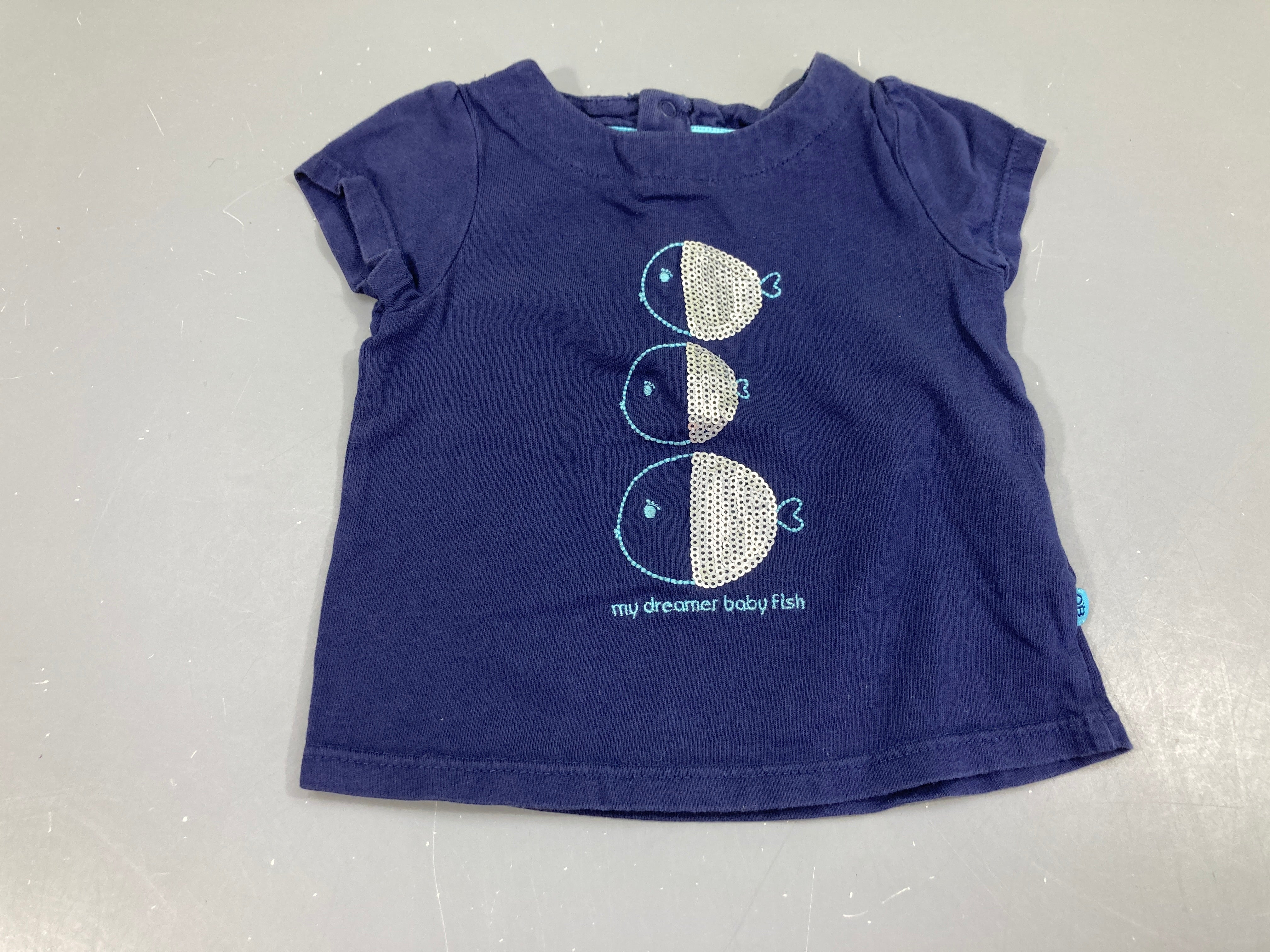 T-shirt m.c bleu foncé poissons sequins