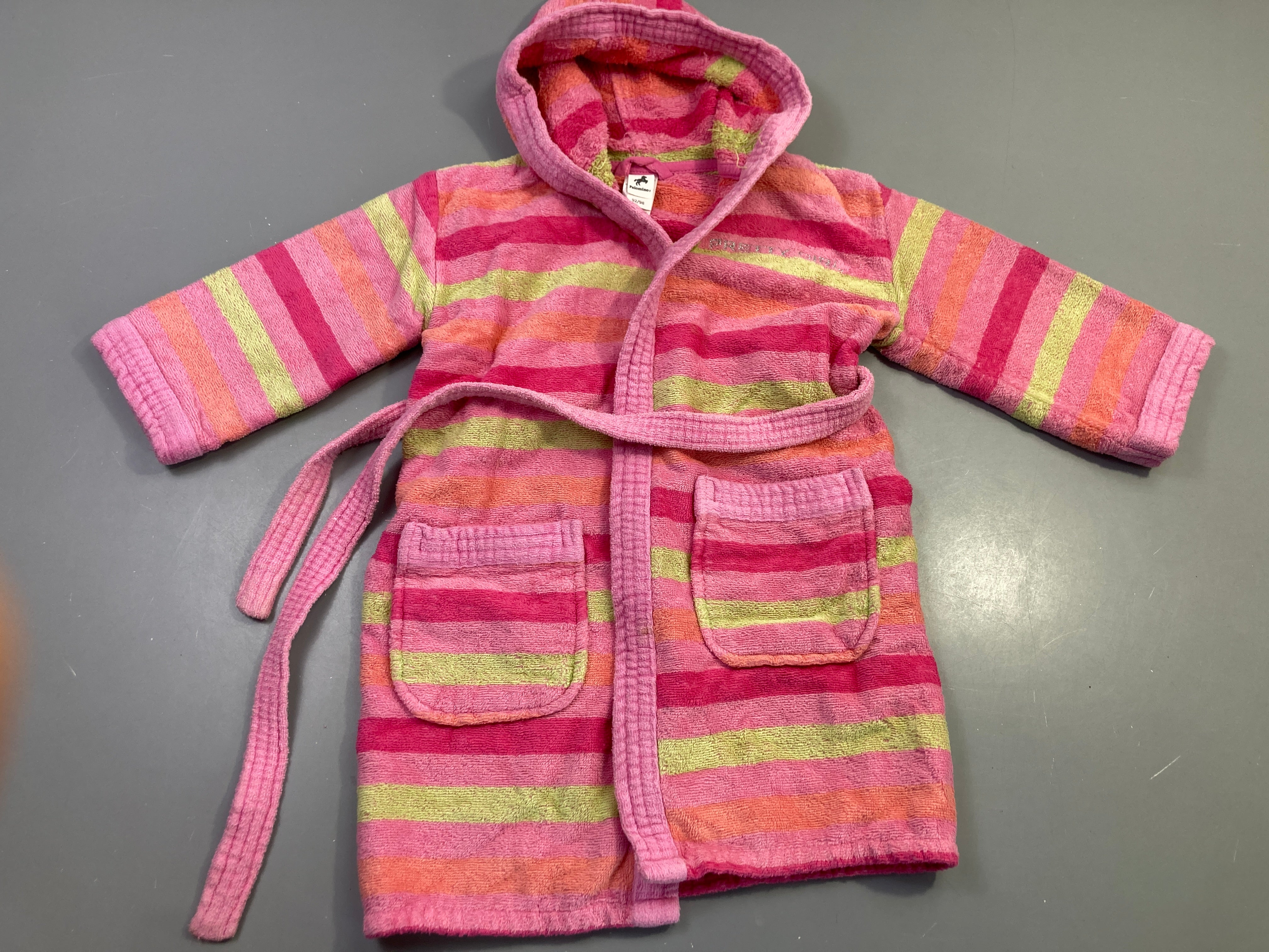 Peignoir velours rose rayé multicolore capuche