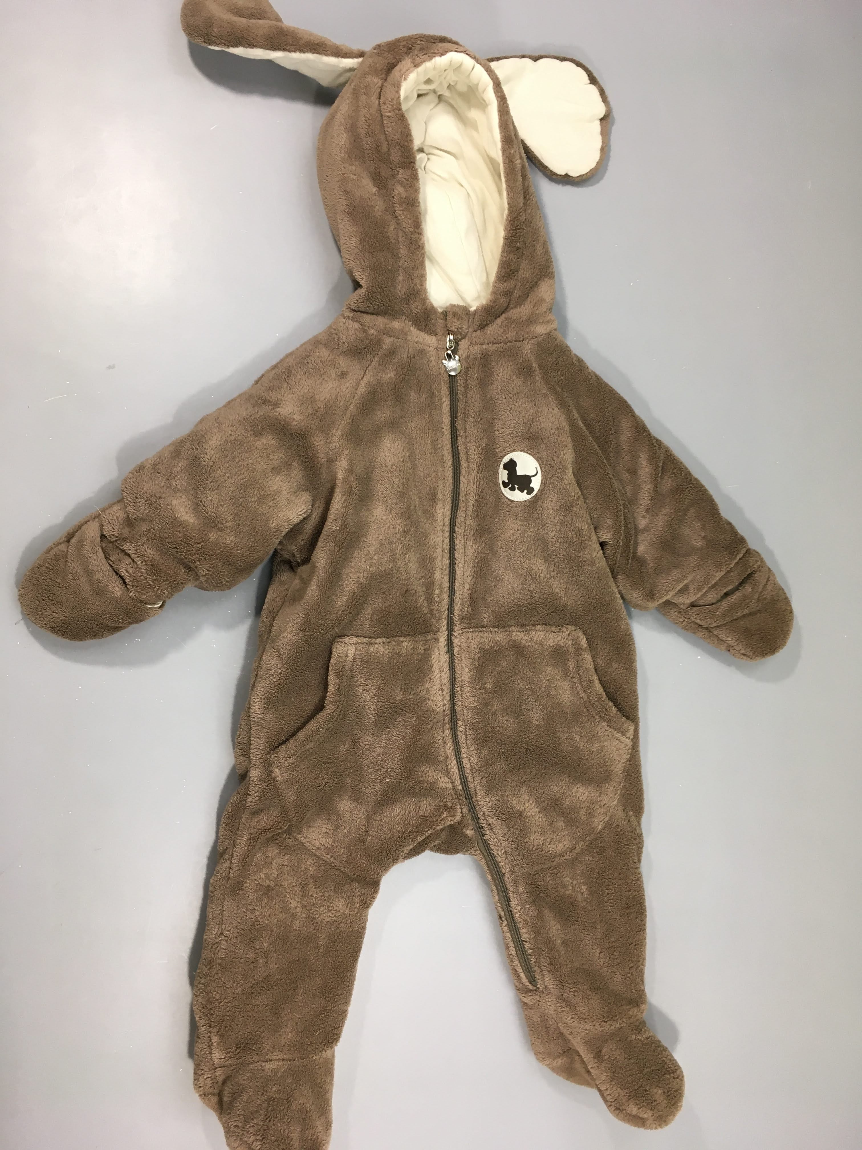 Combinaison pilote velours brun chien à capuche, doublure boulochée