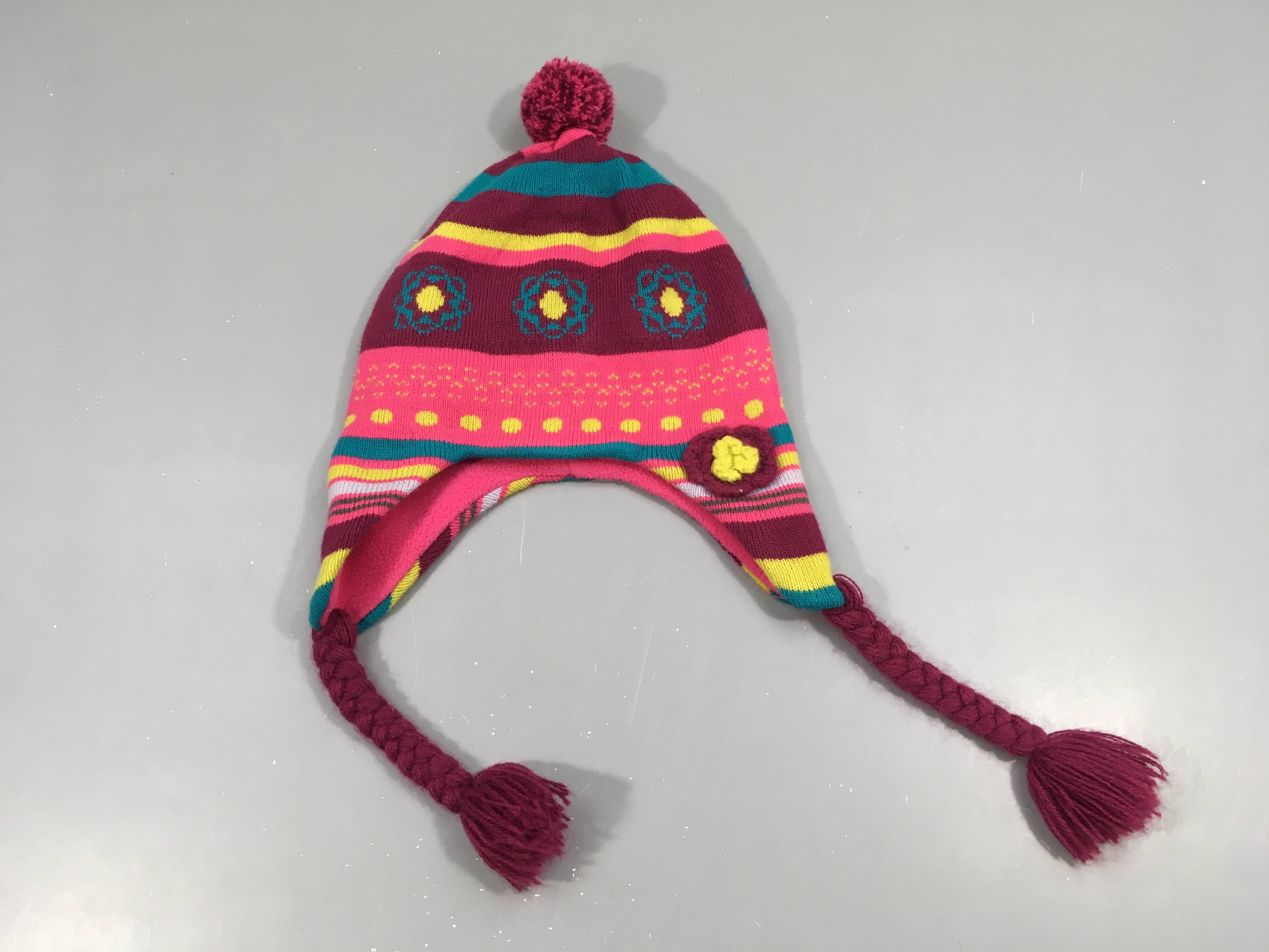 Bonnet rose rayé doublé polar, T.2