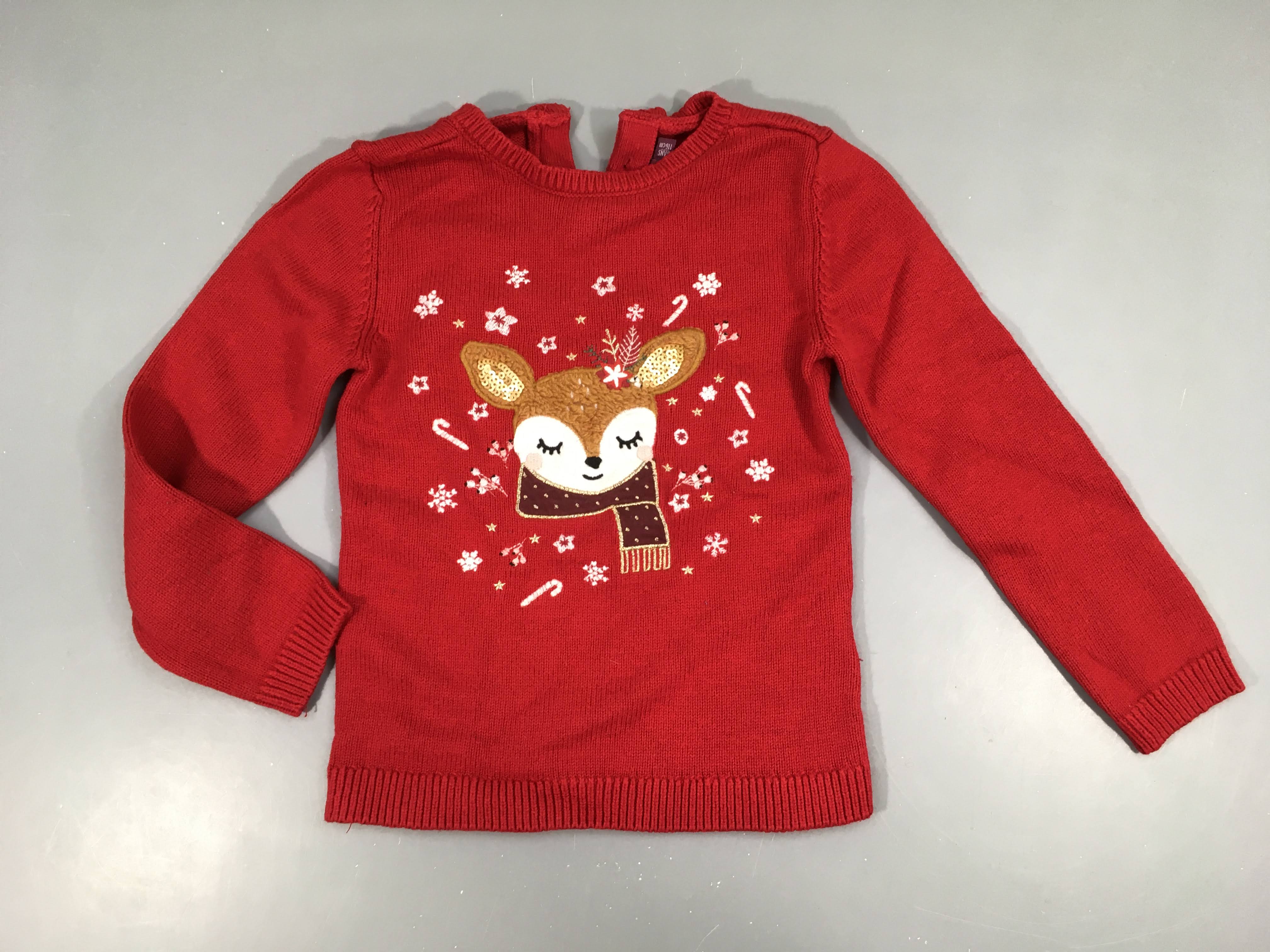 Pull rouge daim broderies, 7% laine