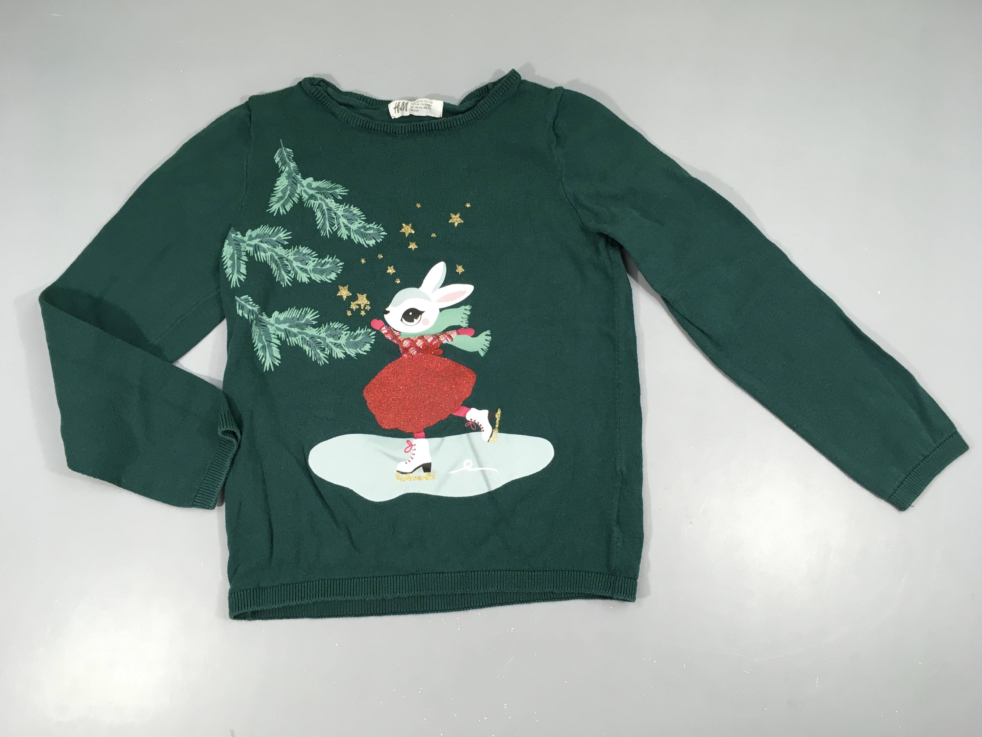 Pull léger vert lapin patins, bouloché