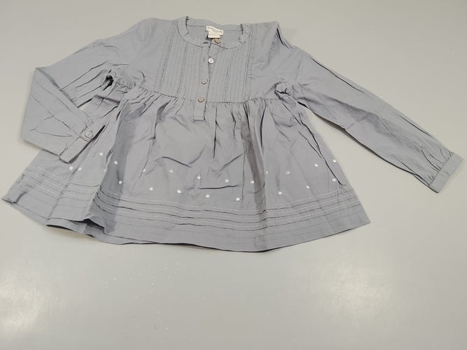 Robe m.l bleu grisé, pois argentés sur le dessous et fils dorés, moins cher chez Petit Kiwi