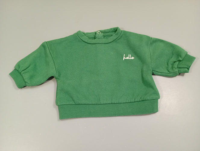Sweat vert "hello", moins cher chez Petit Kiwi