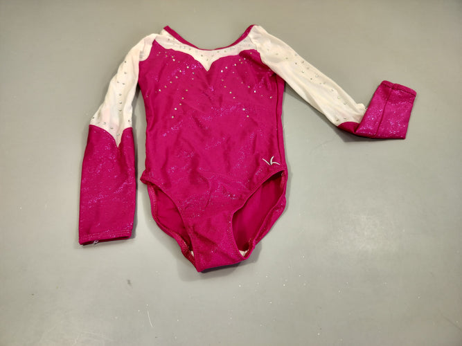 Maillot de gym ml rose et blanc avec sequins. Pas de taille indiquée, estimée 5a, moins cher chez Petit Kiwi