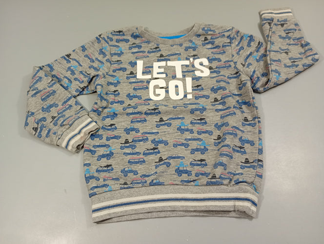 Sweat gris flammé, véhicules. "Let's go!", moins cher chez Petit Kiwi