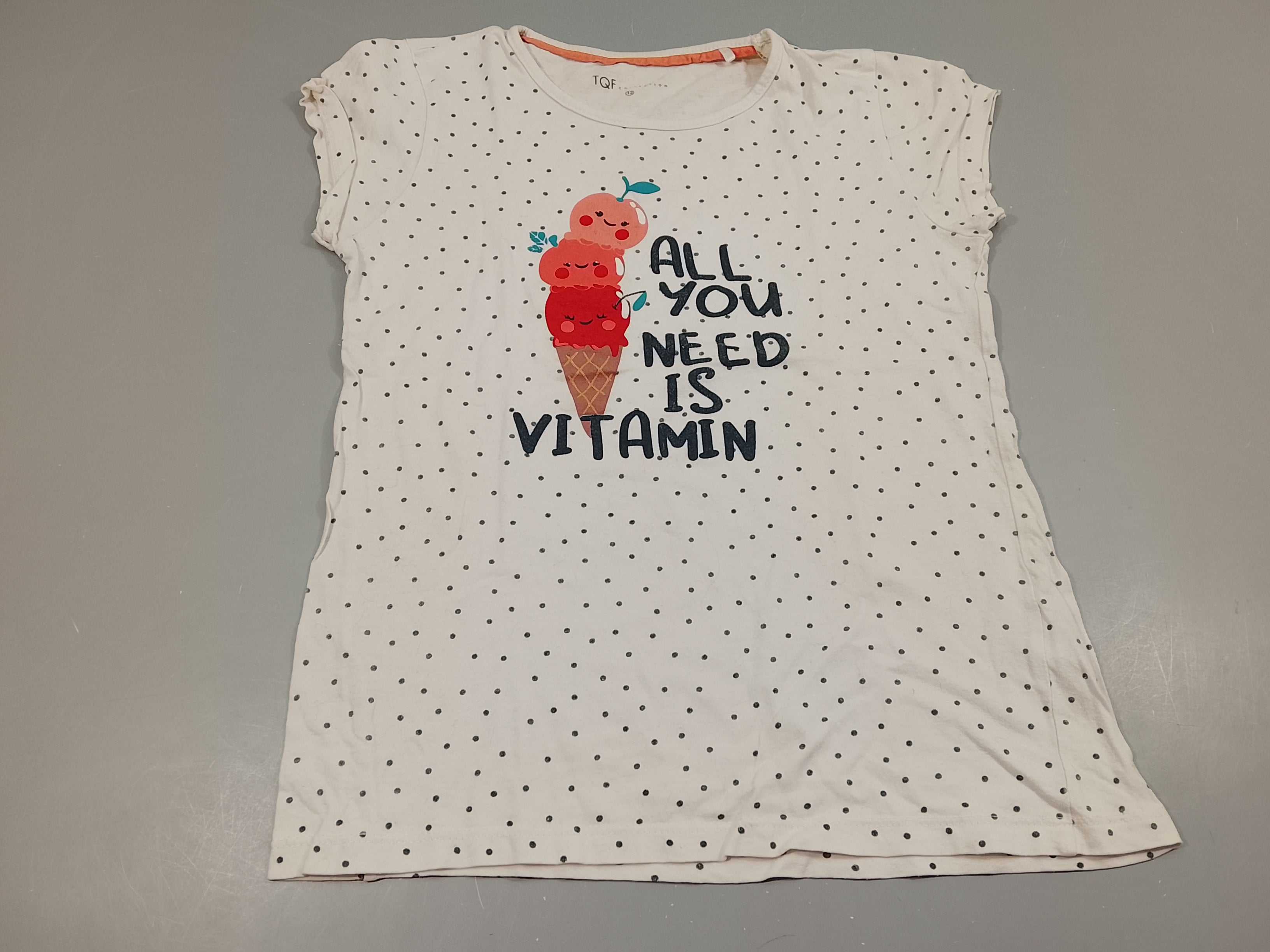 T-shirt m.c blanc à pois bleus cornet de glace 