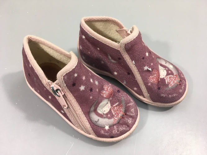 Pantoufles zippées mauves lune, POINTURE 22, moins cher chez Petit Kiwi