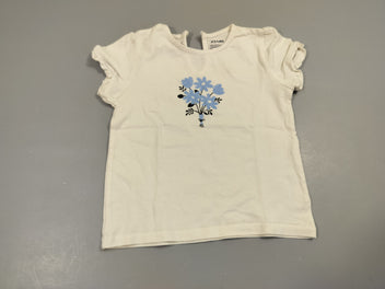 T-shirt m.c blanc bouquet de fleurs bleues 100% coton