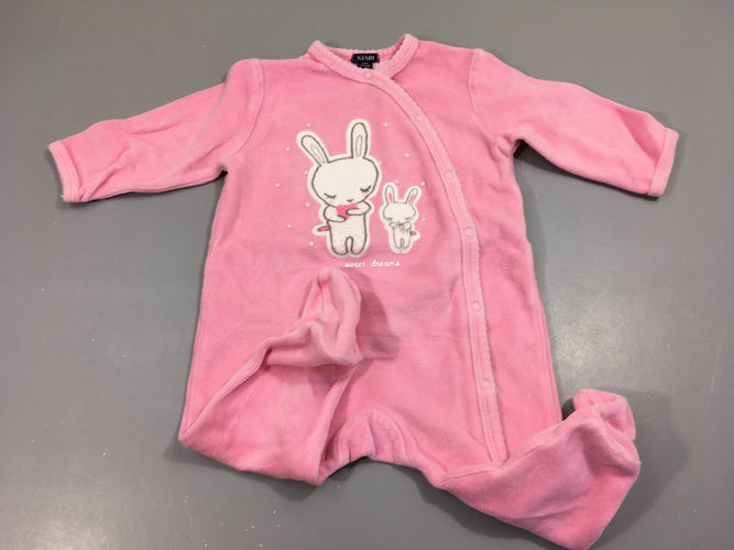 Pyjama velours  rose , lapins, moins cher chez Petit Kiwi