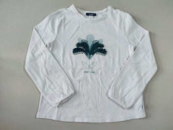 T-shirt m.l blanc fleur verte relief sequins 