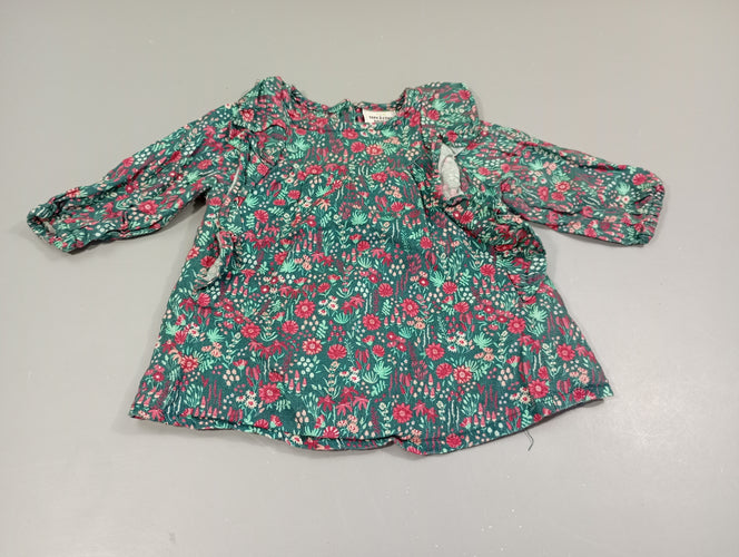 Blouse m.l verte fleurs, moins cher chez Petit Kiwi