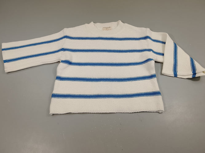 Pull blanc rayures bleues, moins cher chez Petit Kiwi