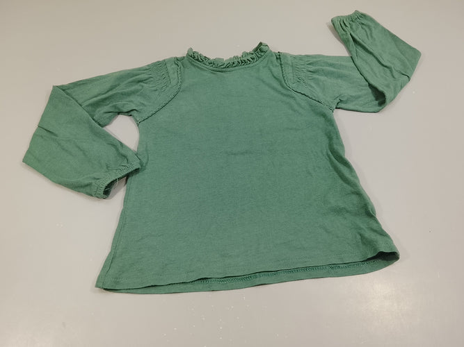 T-shirt m.l vert, froufrou au col, moins cher chez Petit Kiwi