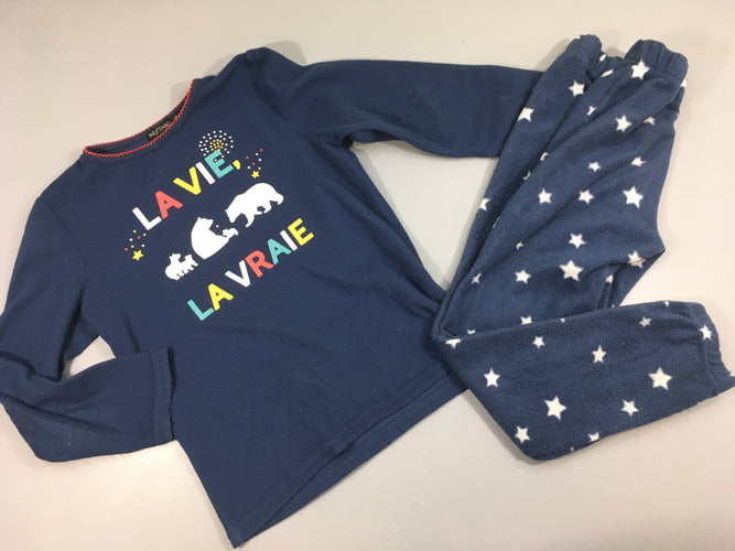Pyjama 2 pcs polar bleu foncé La vie ours, légèrement bouloché, moins cher chez Petit Kiwi