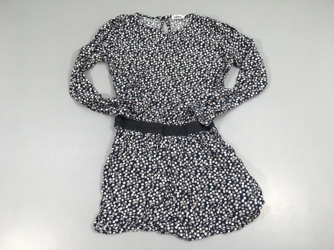 Robe m.l bleu foncé fleurie taille élastique, moins cher chez Petit Kiwi