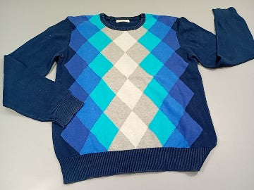 Pull bleu marine, losanges, bleu, gris, blanc