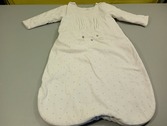 Sac de couchage ml amovibles velours blanc à pois gris, tête de lapin, moins cher chez Petit Kiwi
