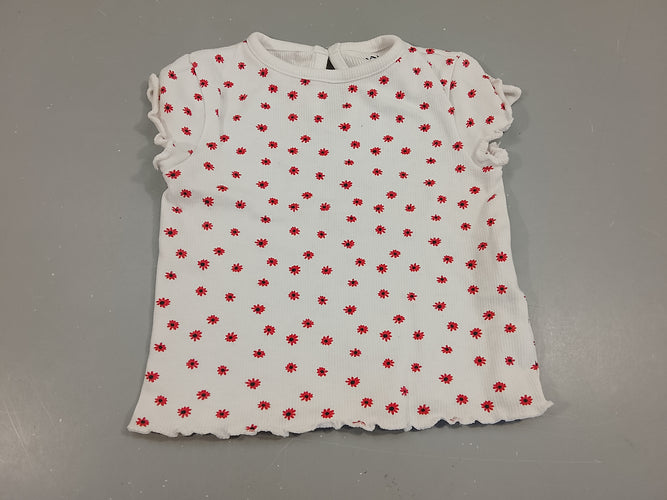 T-shirt m.c écru côtelé, fleurs rouges, moins cher chez Petit Kiwi