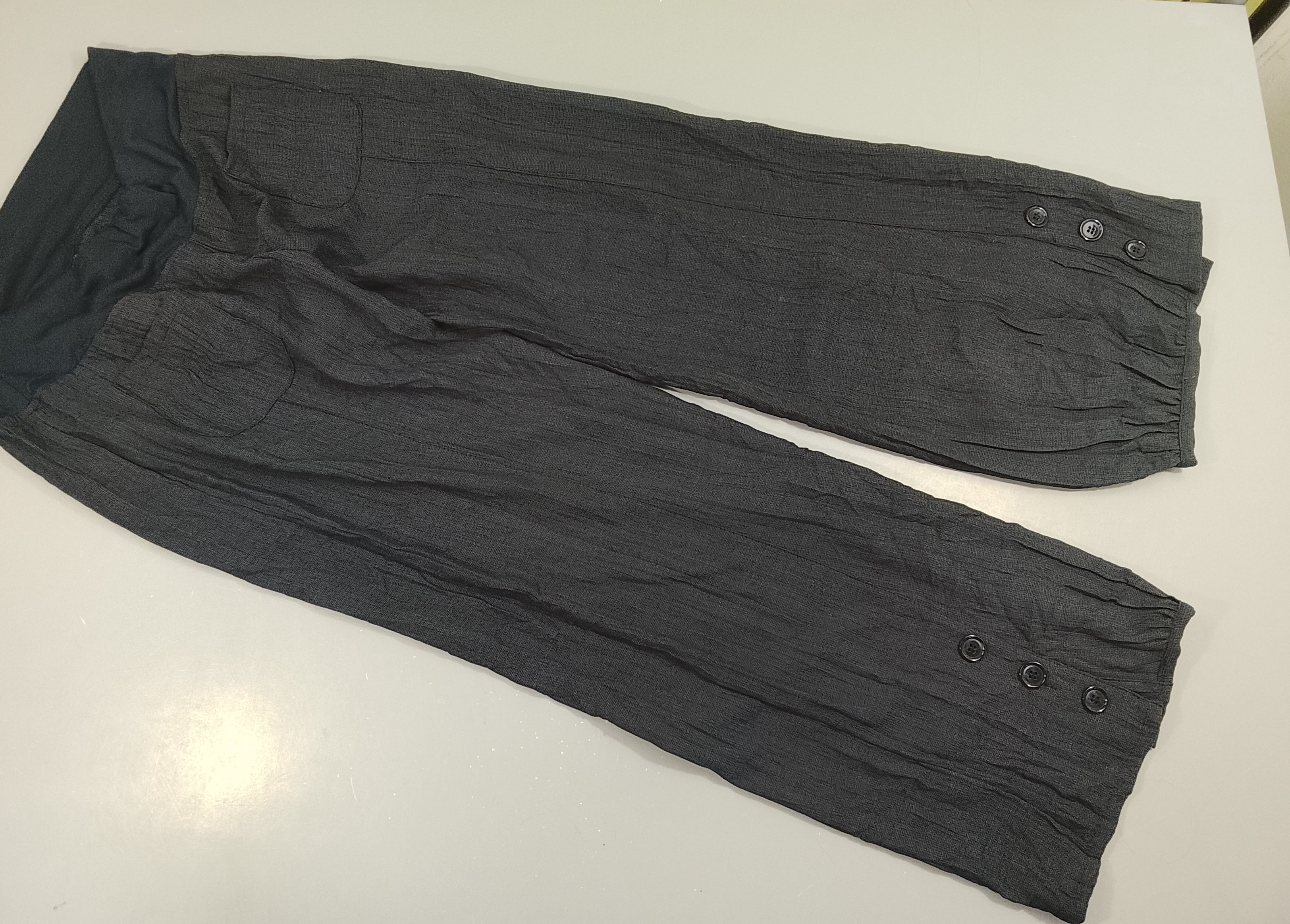 Pantalon Cassis bleu marine fluide, boutons sur le dessous, Taille élastique (38)