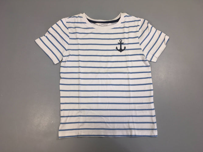T-shirt m.c blanc rayé bleu ancre, moins cher chez Petit Kiwi