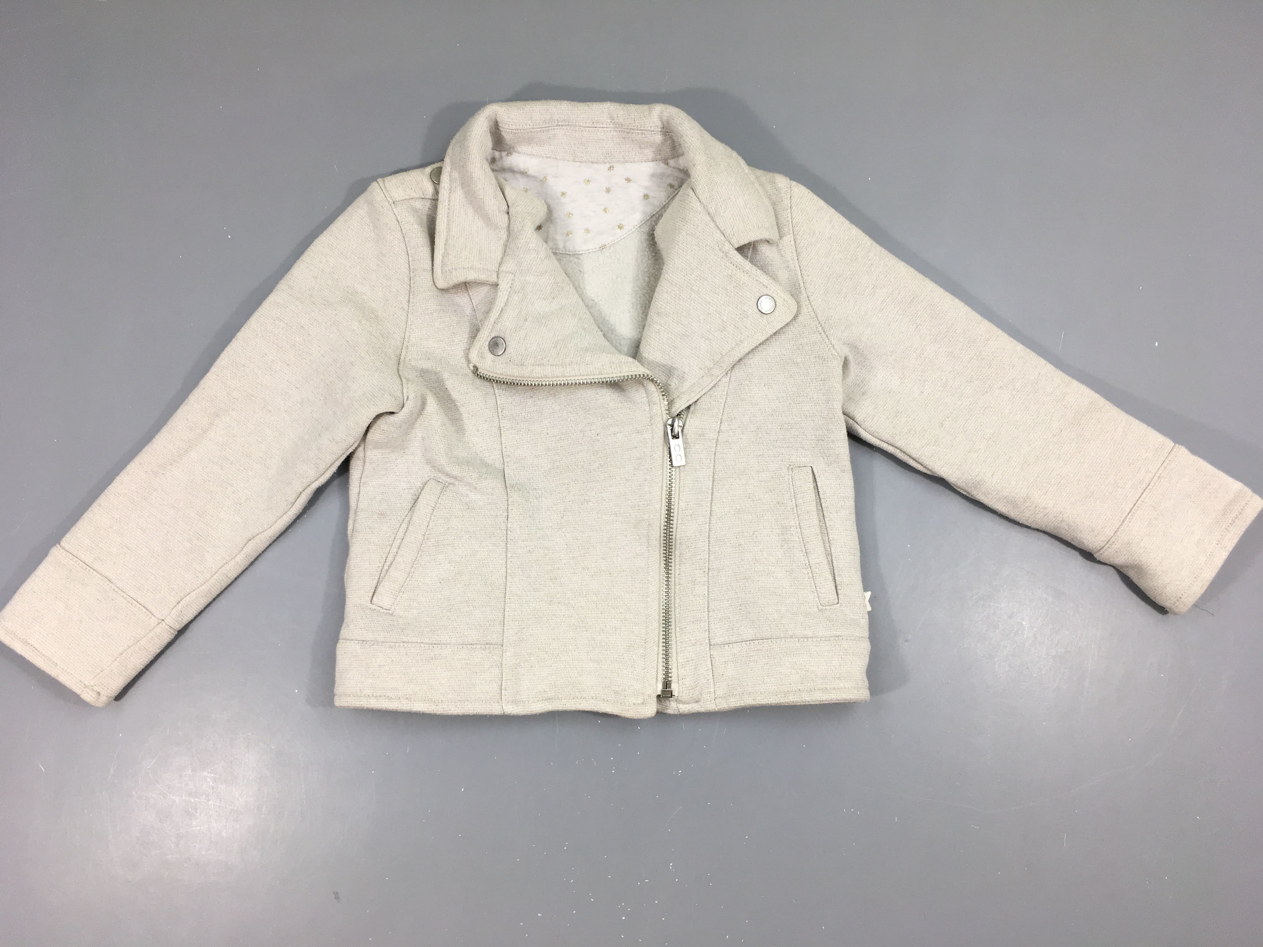 Blaser zippé molleton beige chiné irisié, un peu bouloché