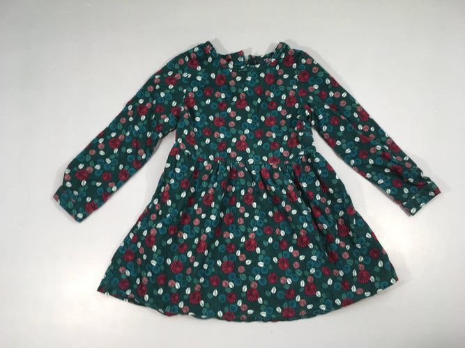 Robe m.l velours côtelé vert fleurs, moins cher chez Petit Kiwi