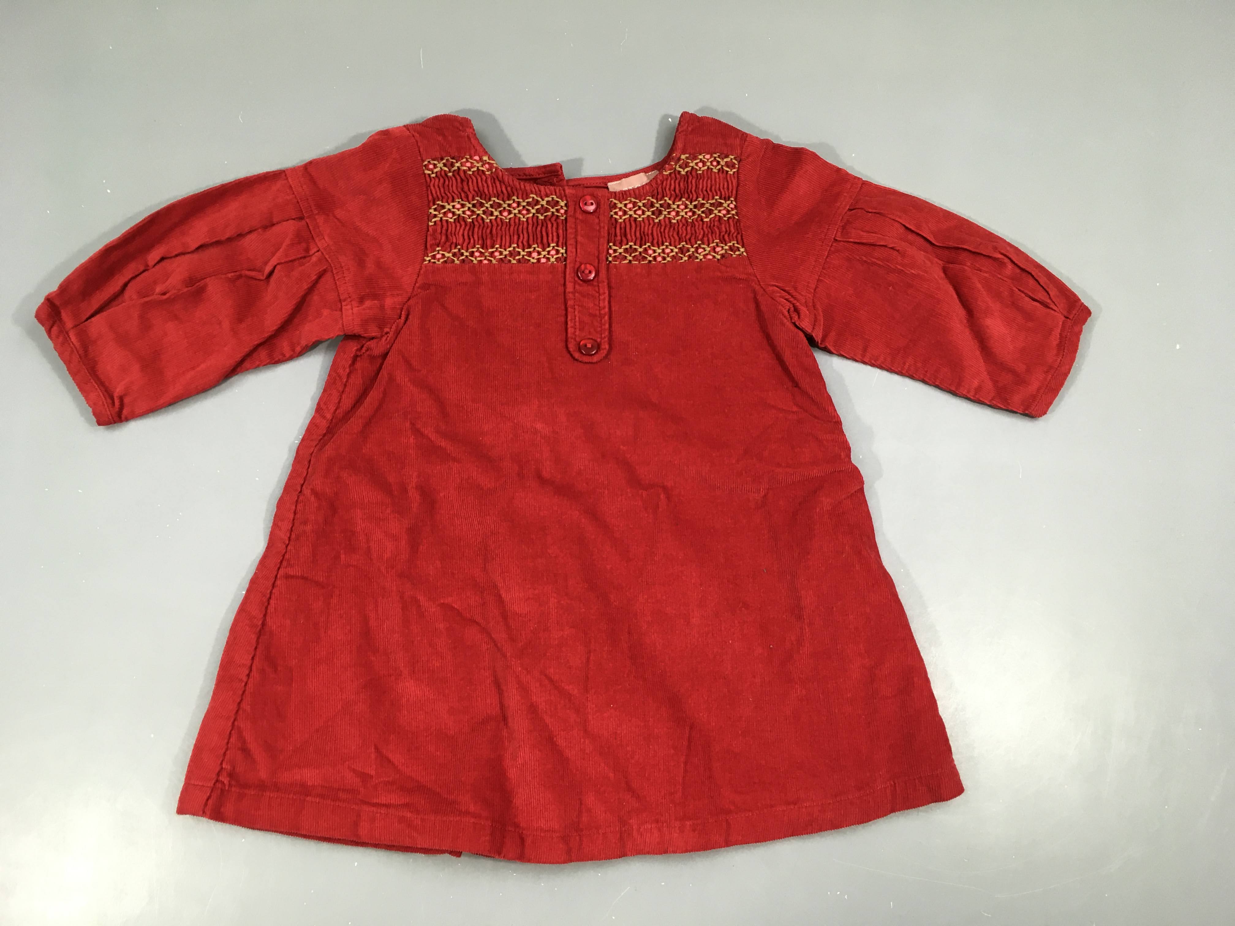 Robe m.l velours rouge s.moks haut