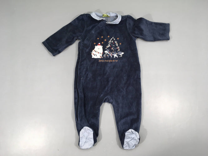 Pyjama velours bleu ours blanc sapin, moins cher chez Petit Kiwi