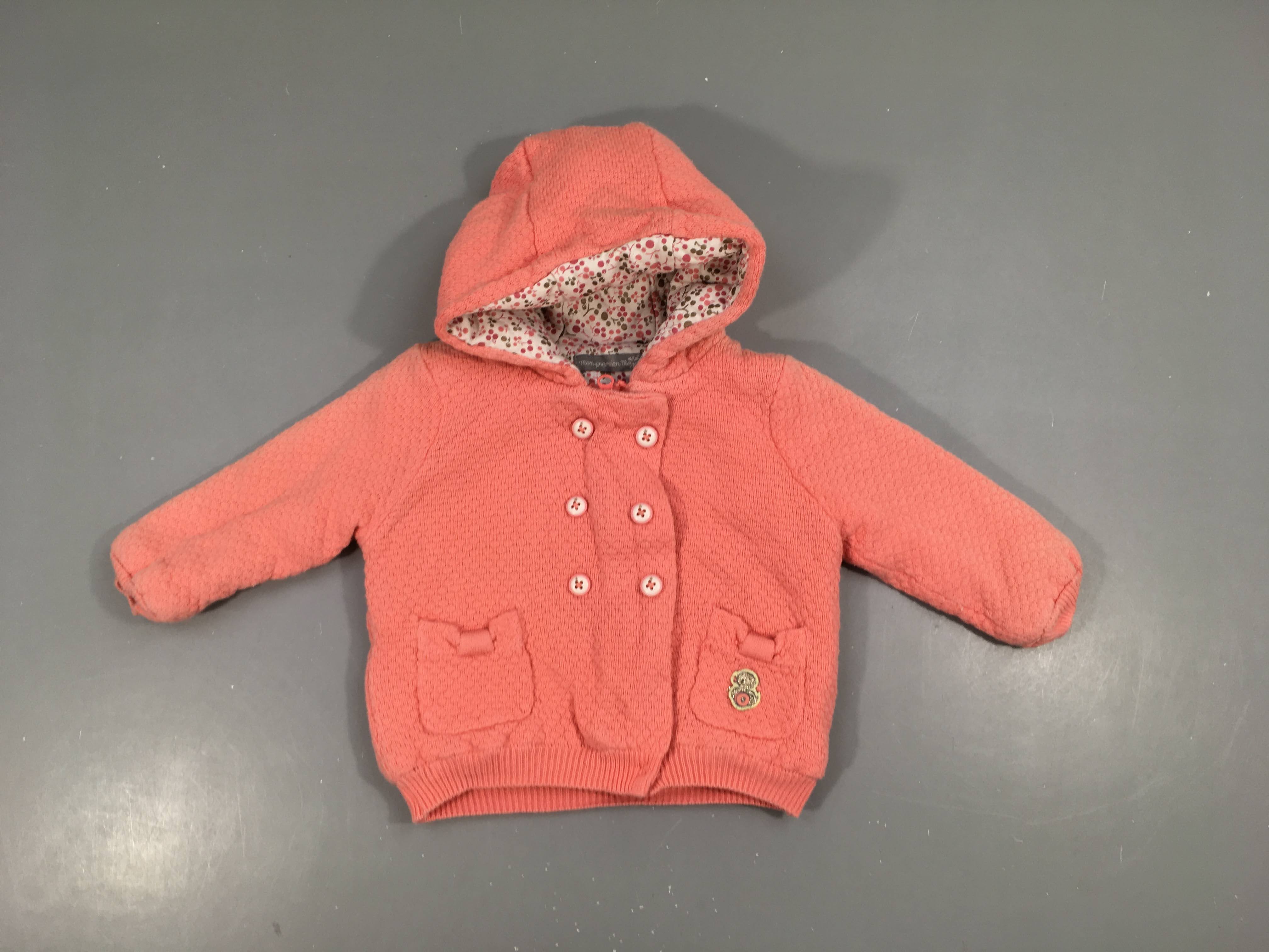 Gilet veste à capuche rose ouatiné doublé jersey