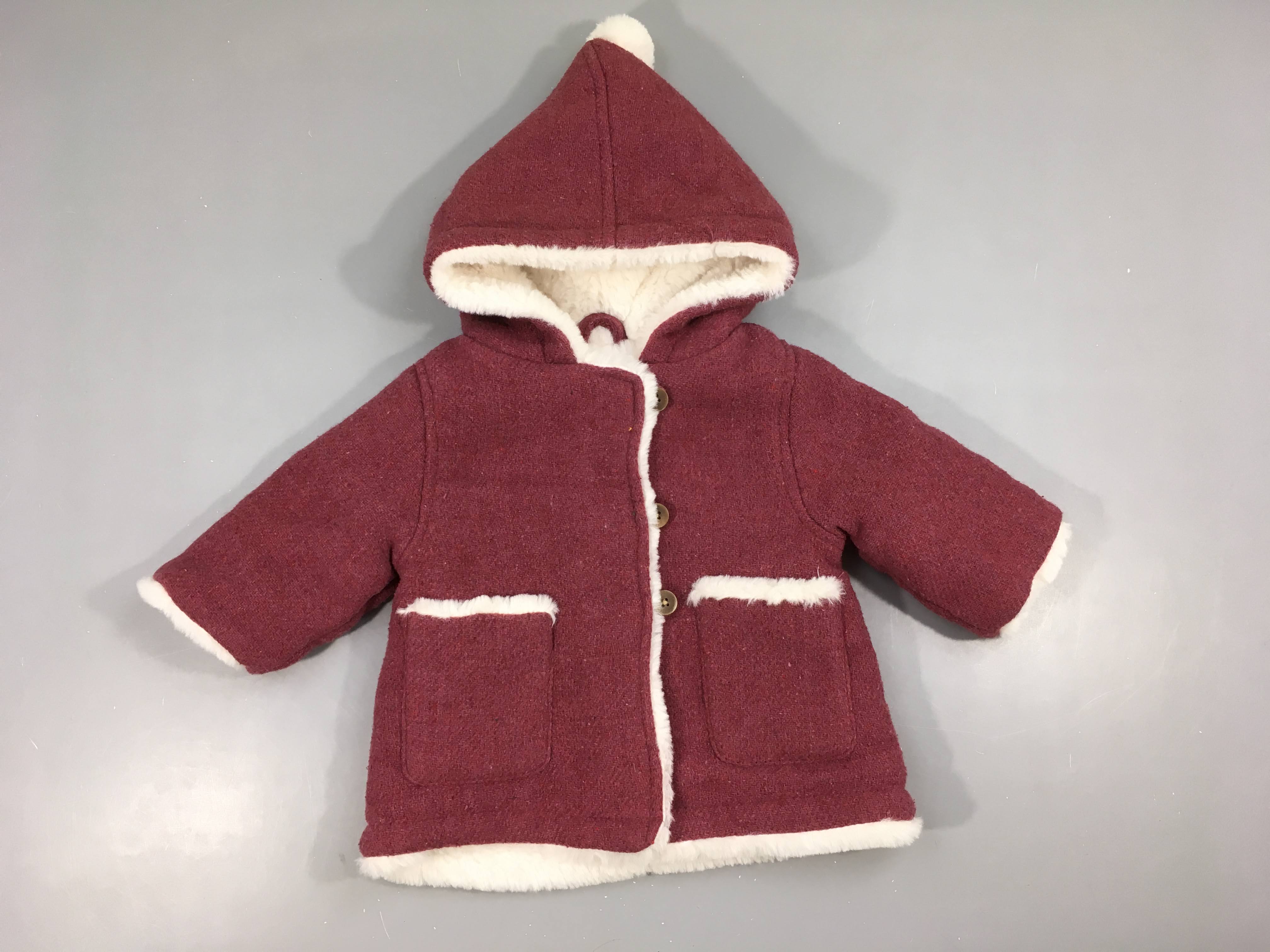 Manteau à capuche aubergine doublé peluche