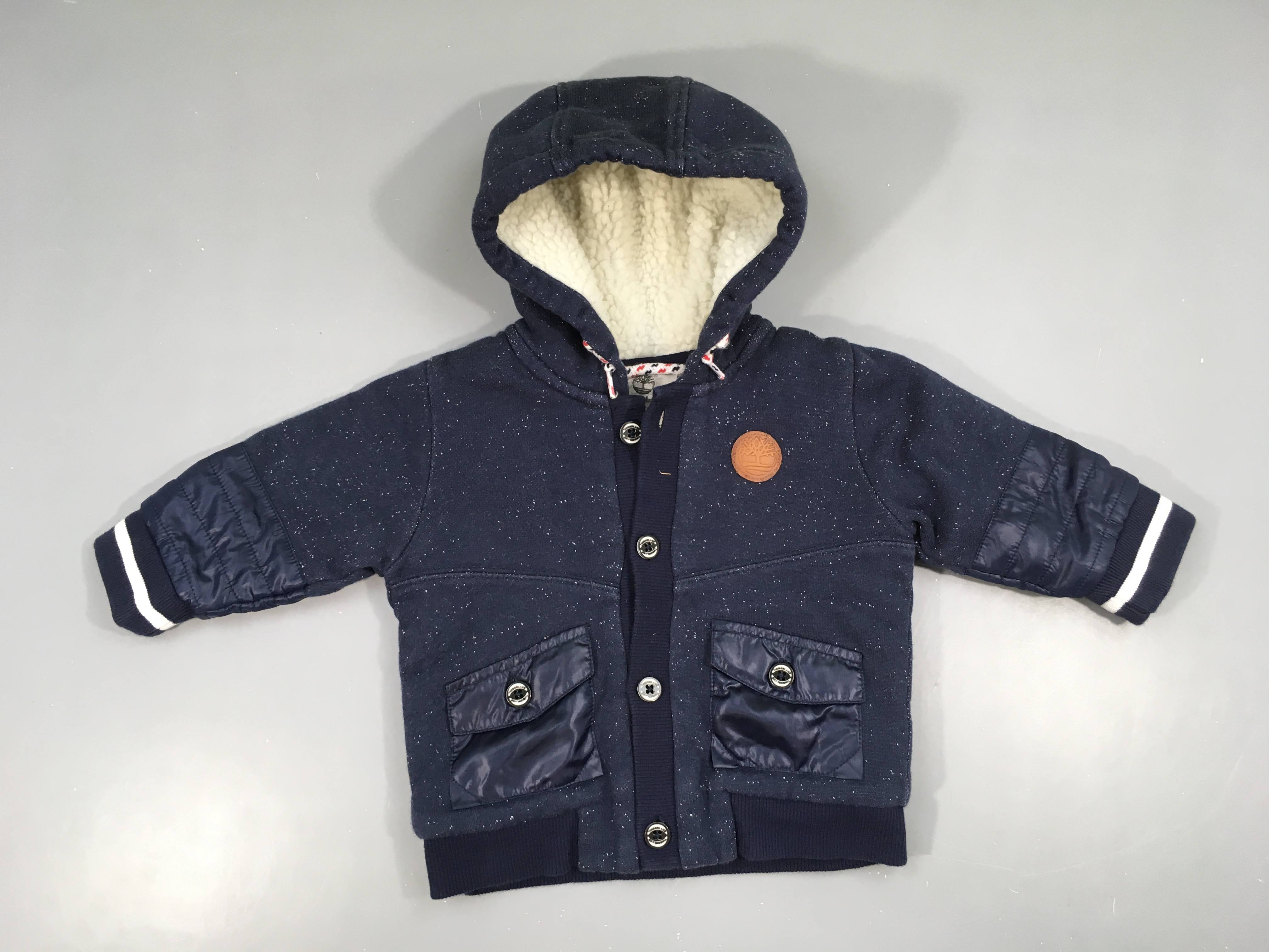 Sweat à capuche boutonné bleu foncé moucheté blancdoublé teddy