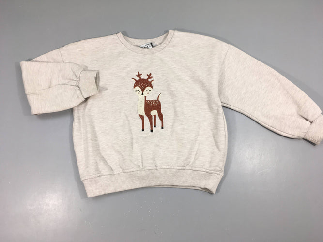 Sweat beige chiné daim brodé, un peu bouloché, moins cher chez Petit Kiwi