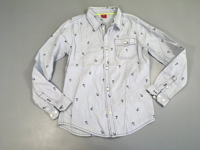 Chemise m.l lignée bleu-blanc Ancres, moins cher chez Petit Kiwi
