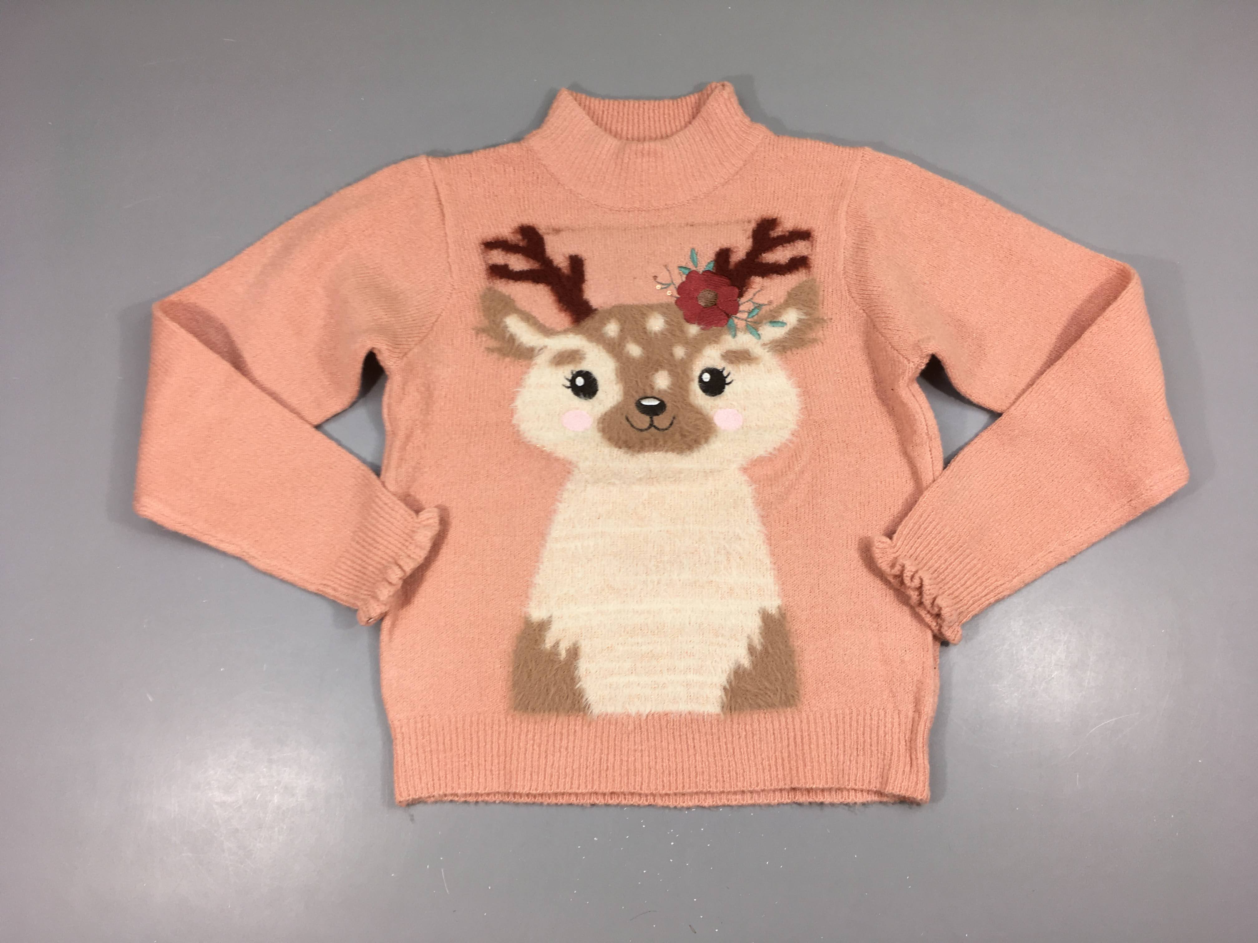 Pull duveteux rose renne broderies