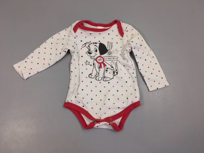 Body m.l blanc 101 dalmatiens étoiles, légèrement bouloché, moins cher chez Petit Kiwi