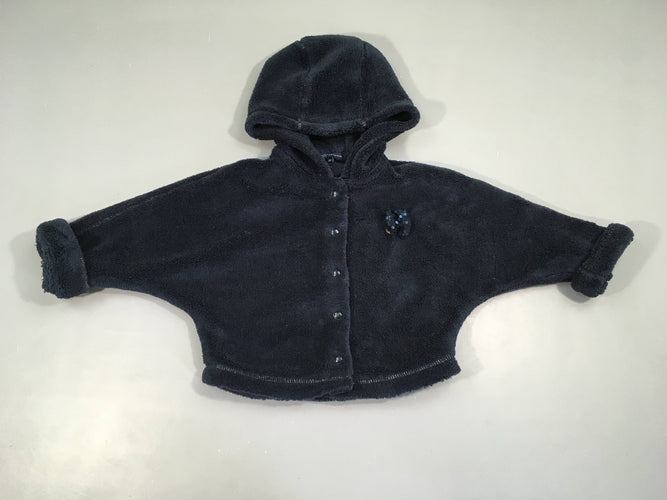 Gilet/veste velours bleu foncé à capuche noeud sequins-bAS MANCHE à RELAVER, moins cher chez Petit Kiwi