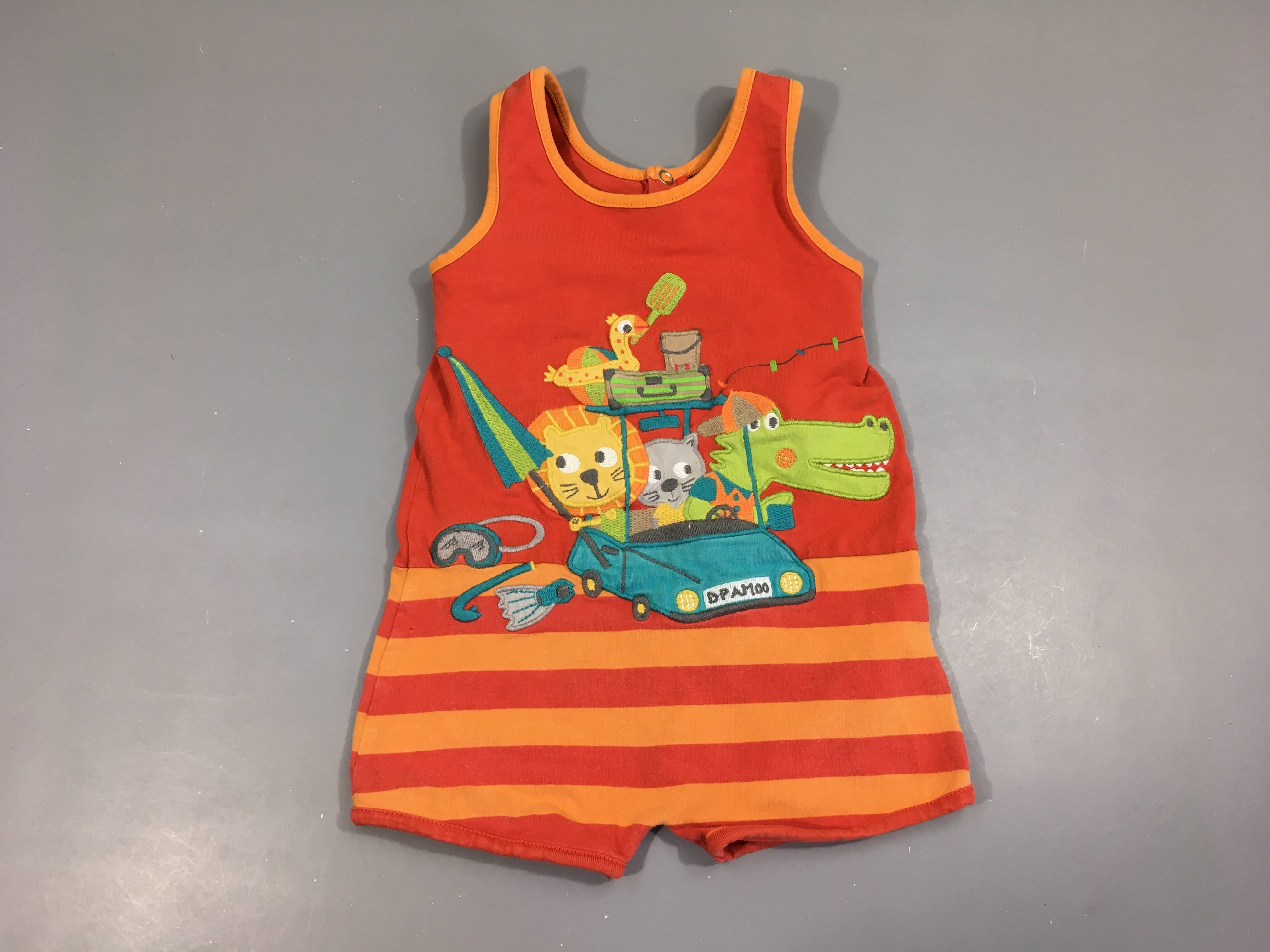 Combishort s.m jersey orange rayé voiture animaux