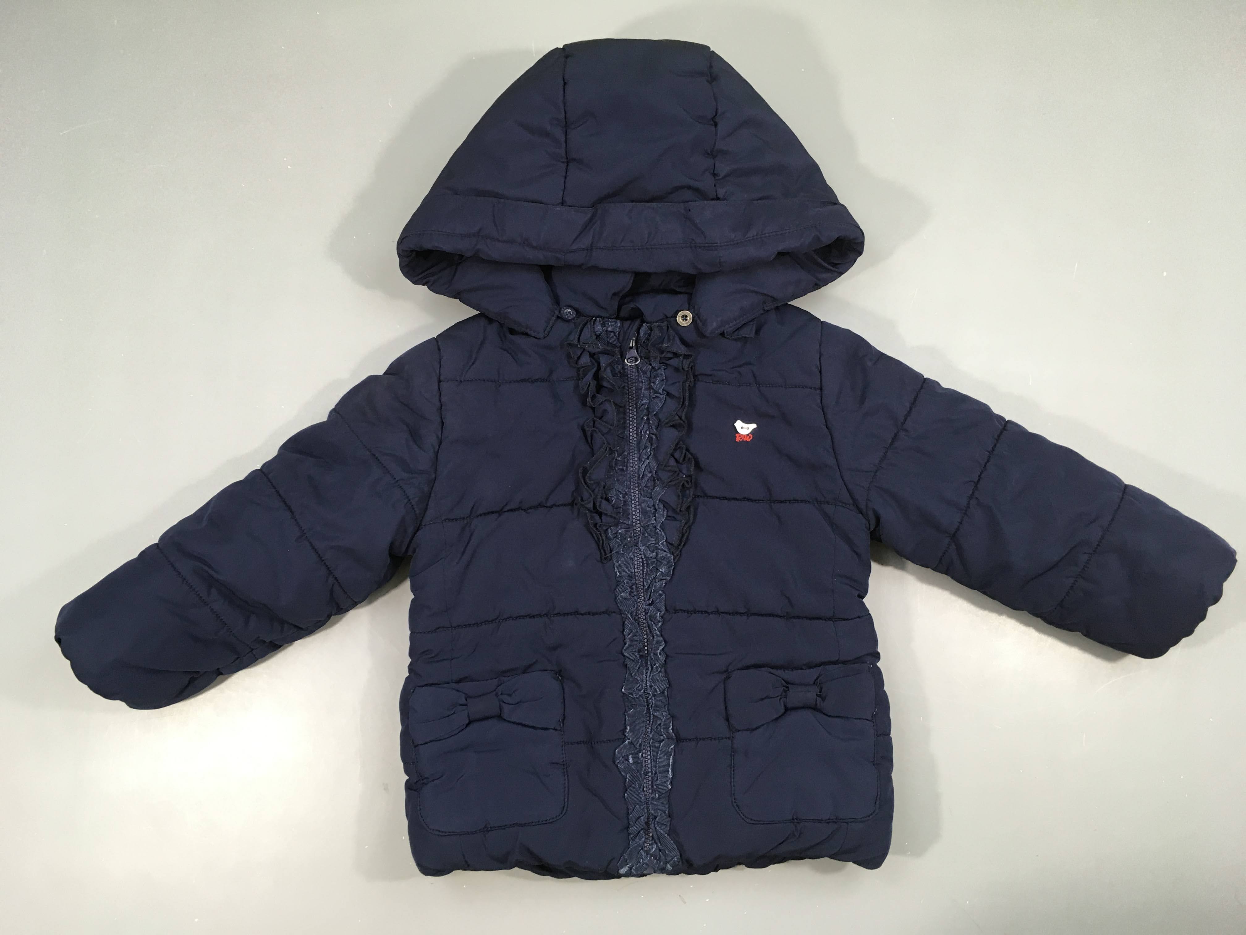 Doudoune bleu foncé oiseau à capuche amovible