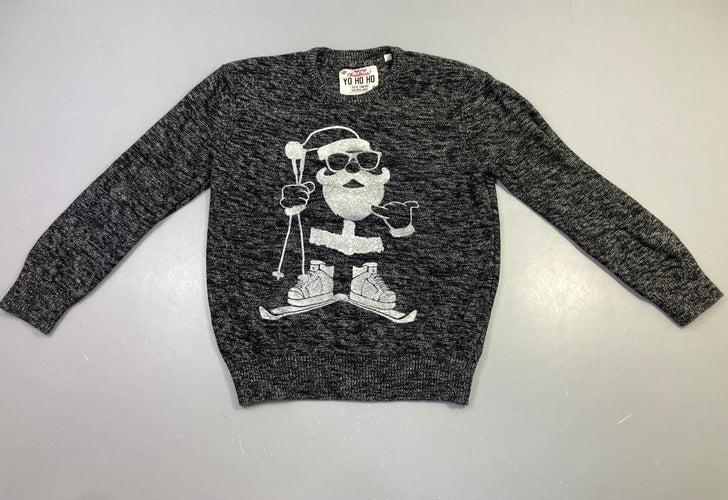Pull gris chiné père Noël ski, moins cher chez Petit Kiwi