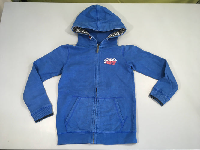 Sweat zippé à capuche bleu flammé légèrement délavé, moins cher chez Petit Kiwi