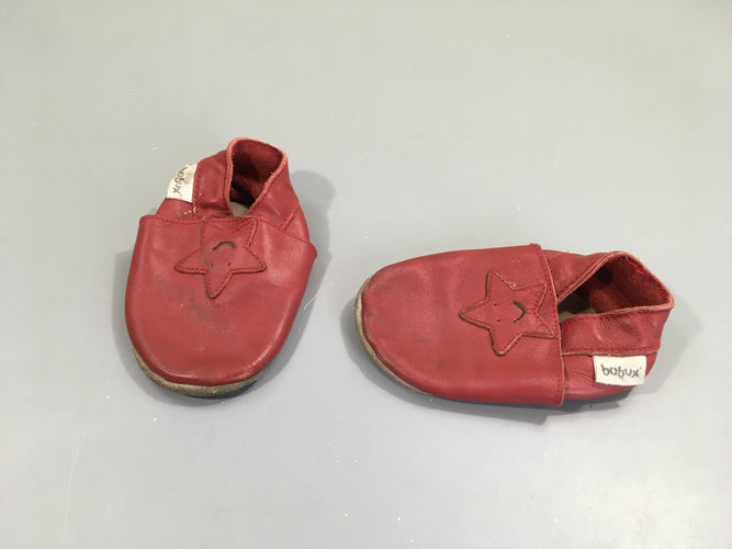 Chaussons en cuir bordeau étoiles-semelles patinées, moins cher chez Petit Kiwi