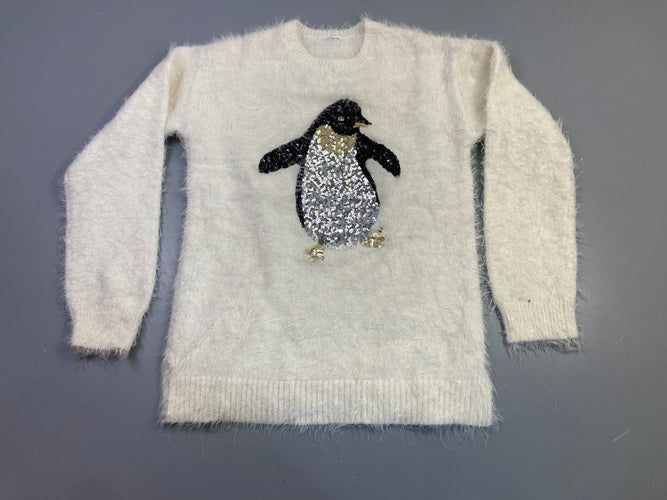 Pull duveteux écru pingouin sequins, moins cher chez Petit Kiwi