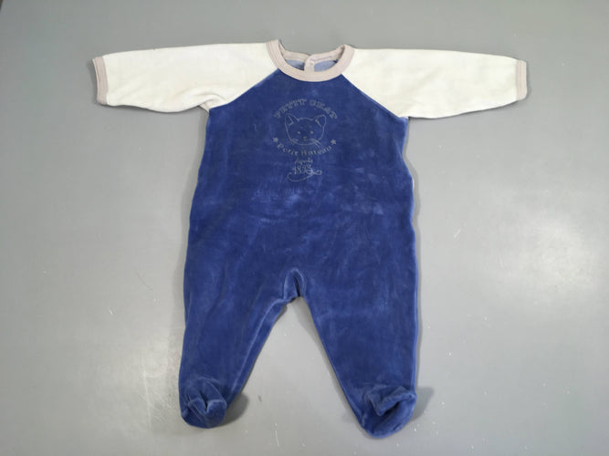 Pyjama velours bleu-gris Chat, moins cher chez Petit Kiwi
