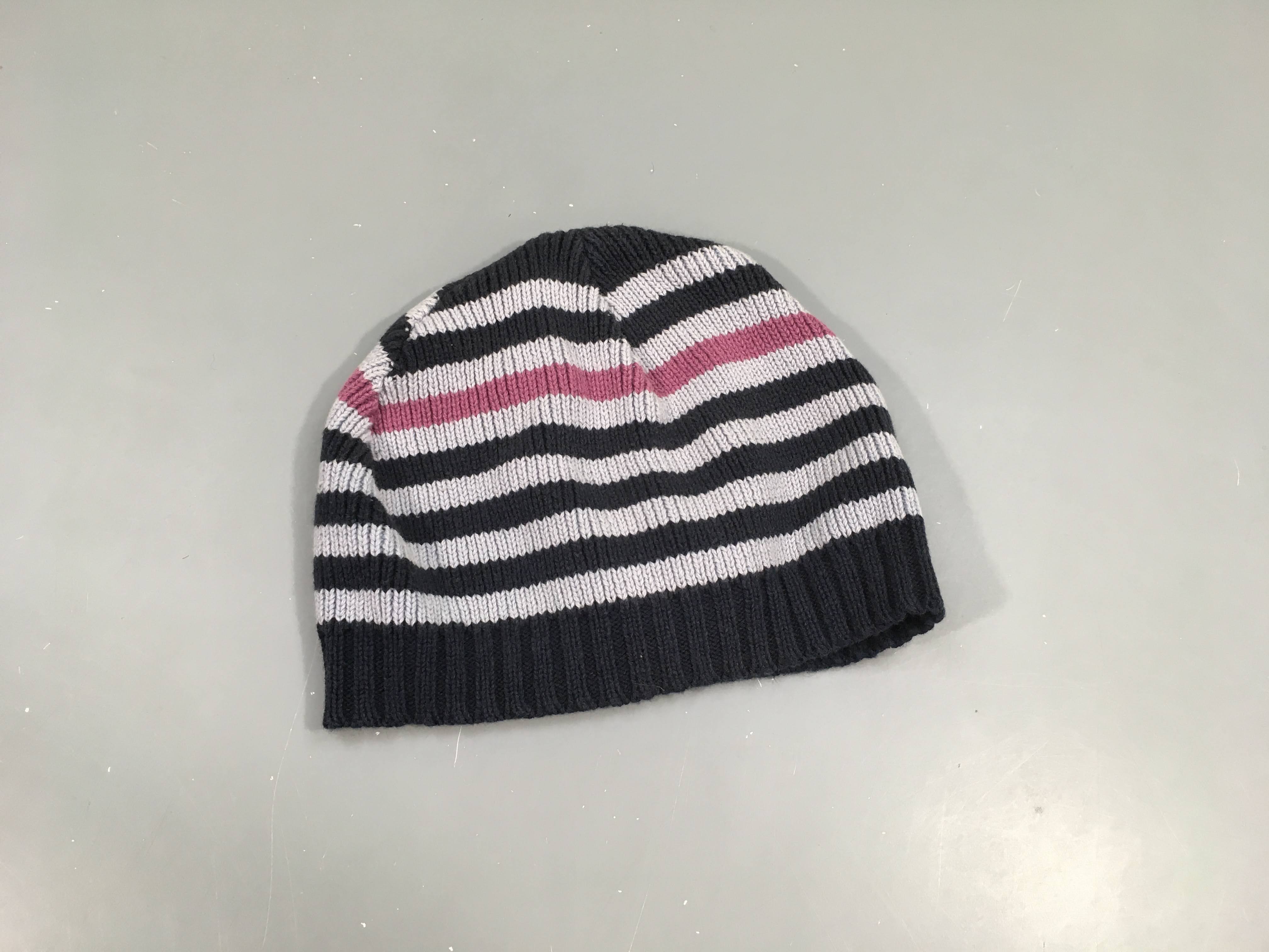 Bonnet bleu marine rayé rose