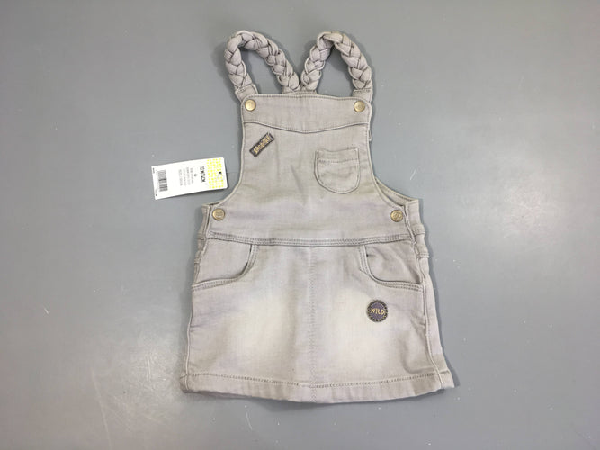 Neuf-Salopette denim gris bretelles tressées, moins cher chez Petit Kiwi