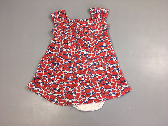 Robe m.c jersey blanc fleuri rouge body intégré, moins cher chez Petit Kiwi