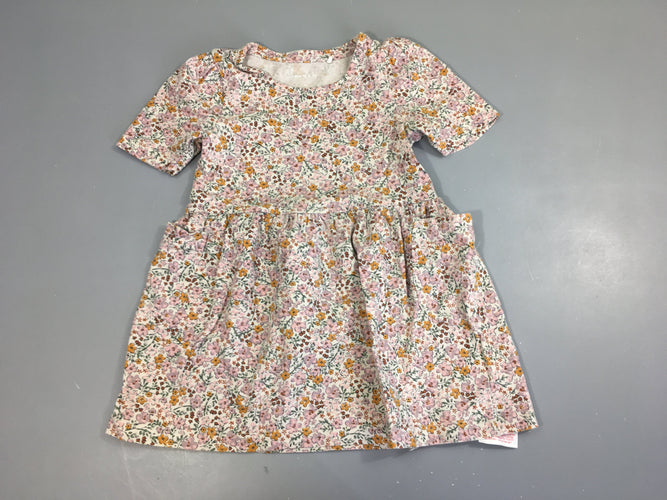 Robe m.c jersey blanc fleuri ocre lilas, moins cher chez Petit Kiwi