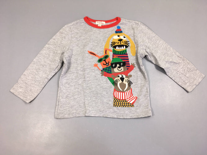 T-shirt m.l gris chiné tour animaux texturé, moins cher chez Petit Kiwi