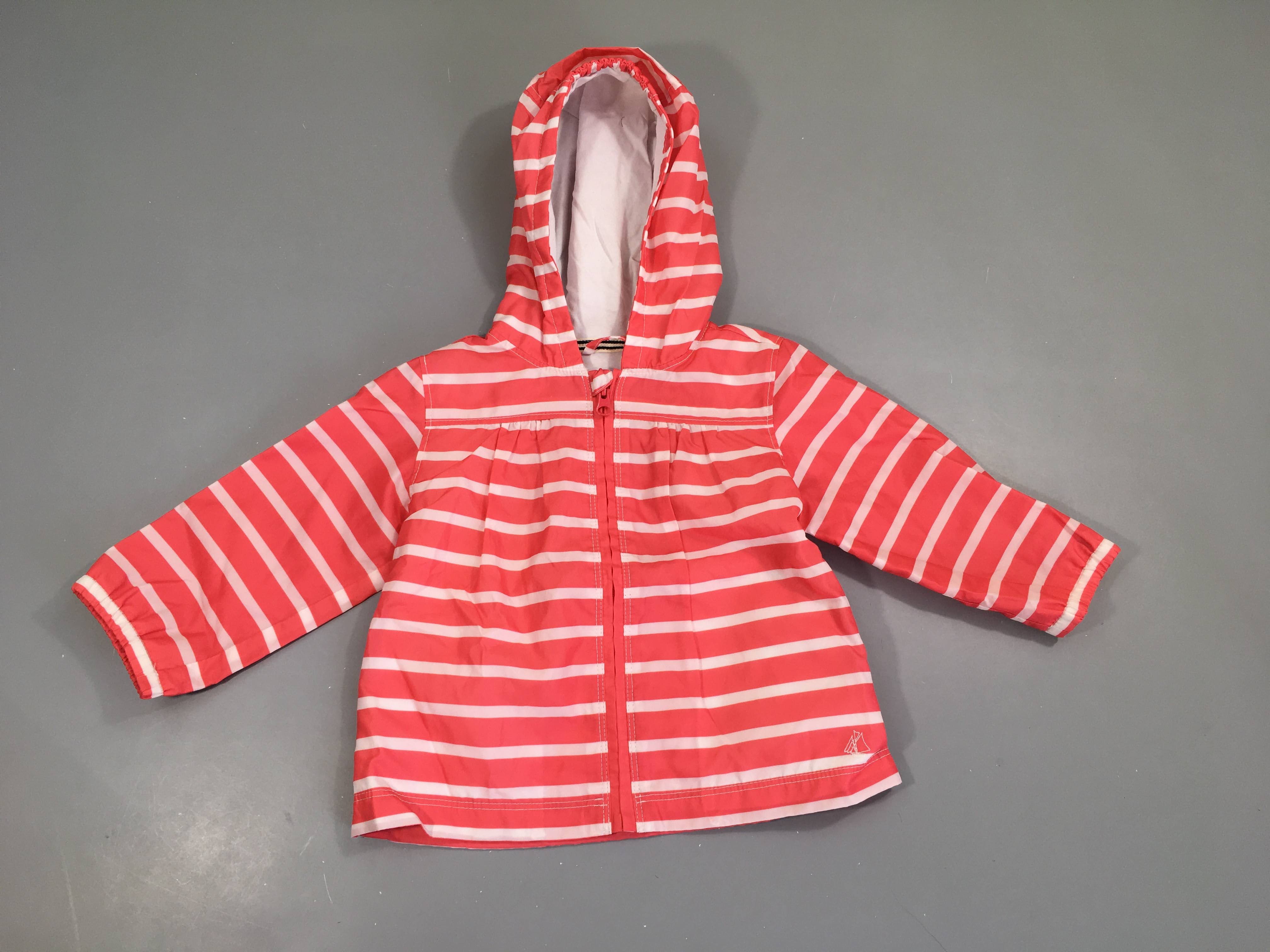 Veste coupe à capuche vent corail rayé blanc